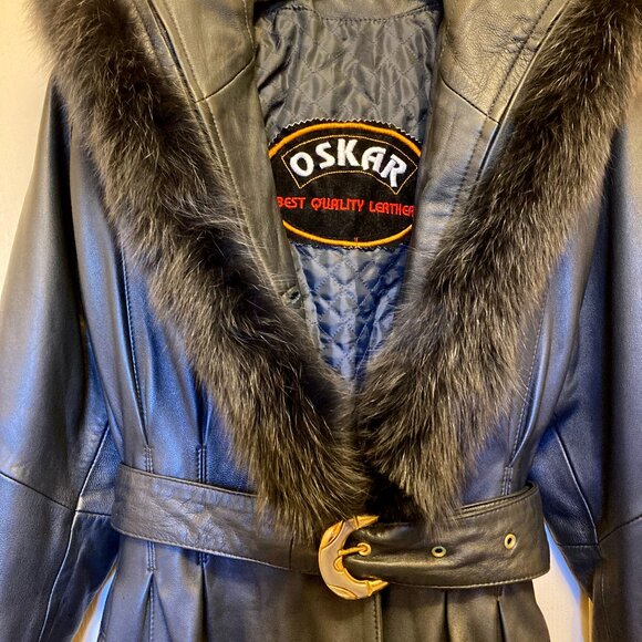 Gorgeous Full Length, Oskar Brand, Heavy, Very Warm, Leather, Fur Collar Coat - Picture 1 of 7